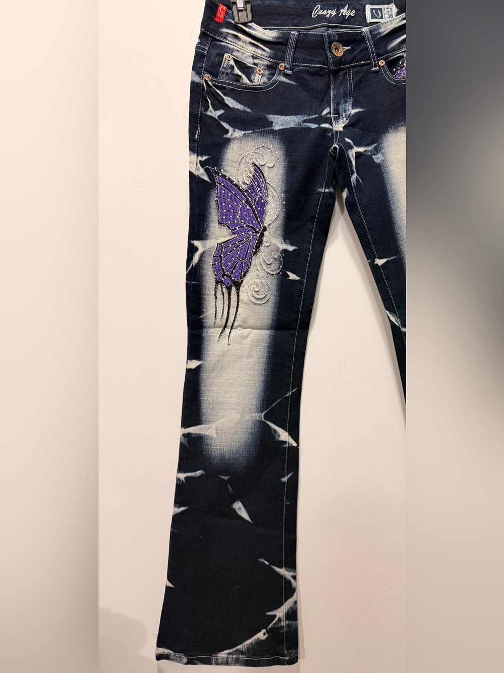Women's Purple Butterfly Embellished Flare Jeans - Picture 10 of 11